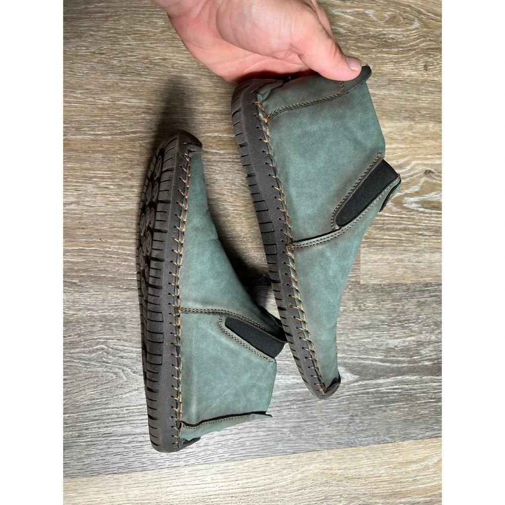 Leather Ankle Boots Mens china size 41 Teal Green Good Whipstitch Zip Sport